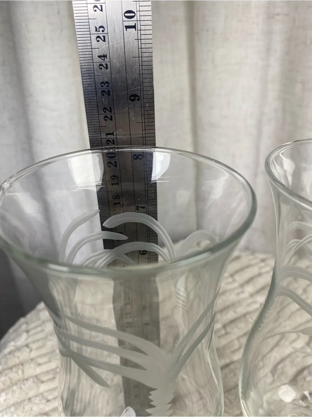 Rolf Glass Etched Palm Tree Hurricane Cocktail Glasses - Pair of 2